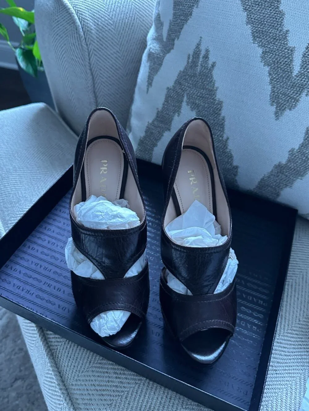 Prada Brown Leather Cut Out High Heel Pump - Picture 6 of 12